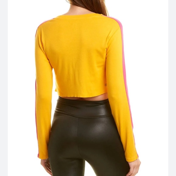 NWT BANDIER ALL ACCESS LONG SLEEVE CROP TOP ORANGE WITH PINK STRIPE - Picture 2 of 7